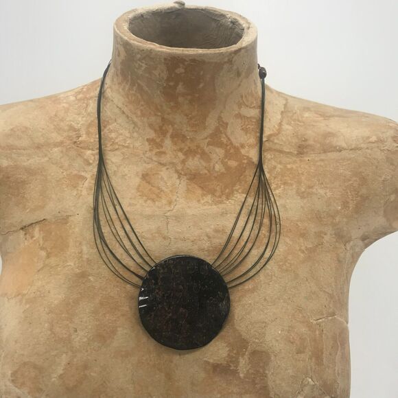 Chicos Necklace Medallion Pendant Necklace Black Bronze 10" Adjustable Clasp - Picture 2 of 8